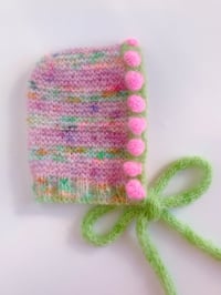 Image 3 of Sofie and Iris Garden Multi-Color, Bubble Gum Pink and Green Striped Mohair Bubble Bonnet