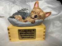 Image 13 of Custom Engraved Yorkie Urn Yorkshire Terrier In Bed Pet Portrait Handmade