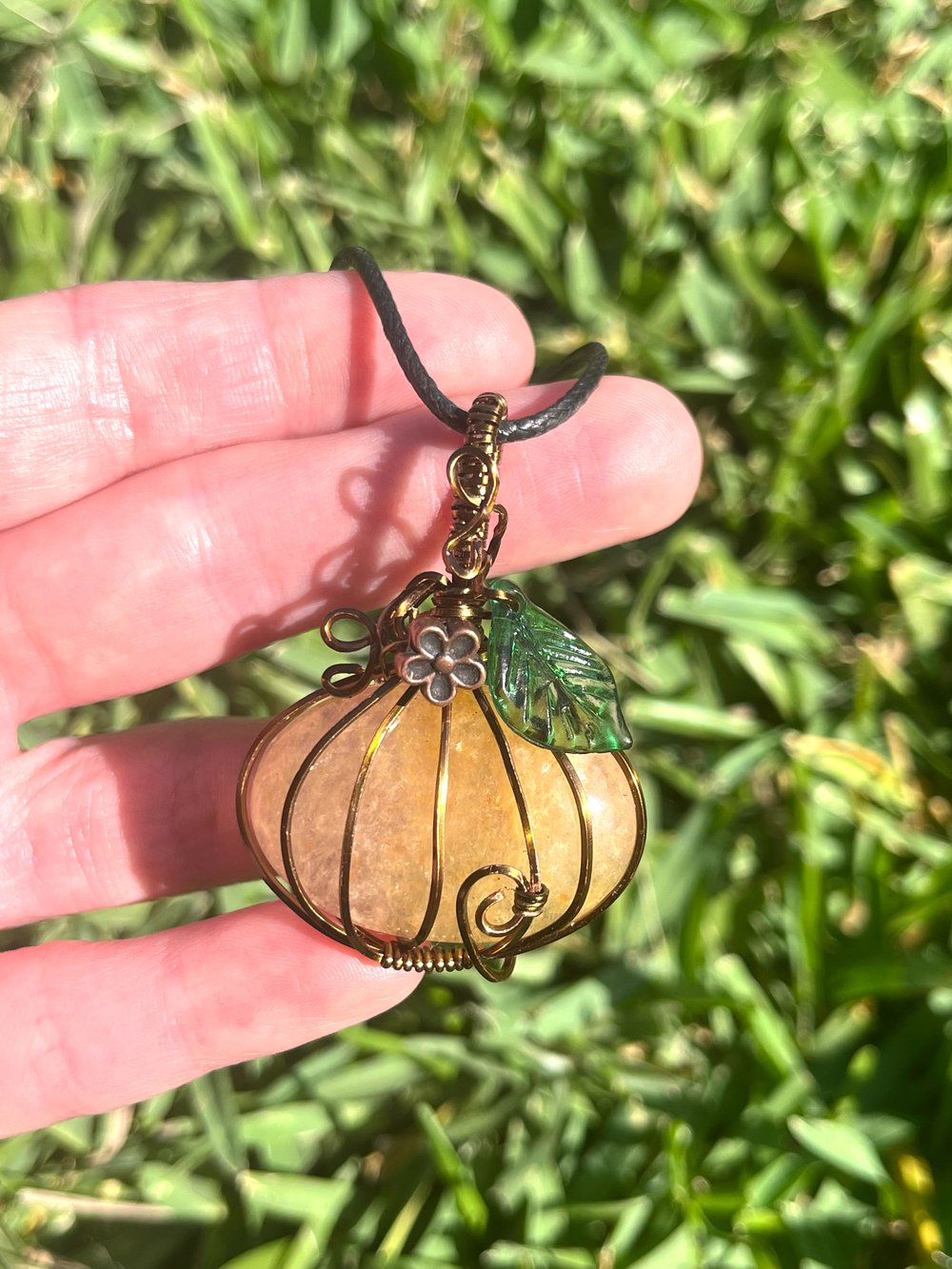 Image of Wire wrapped crystal pumpkin necklaces