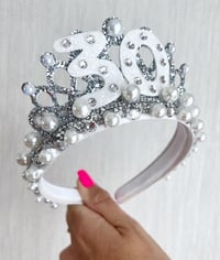 Image 3 of Silver & White 30th 40th any age birthday tiara crown party props hair accessories 