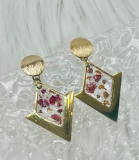 Image 1 of GOLD RHOMBUS FLORAL DANGLES