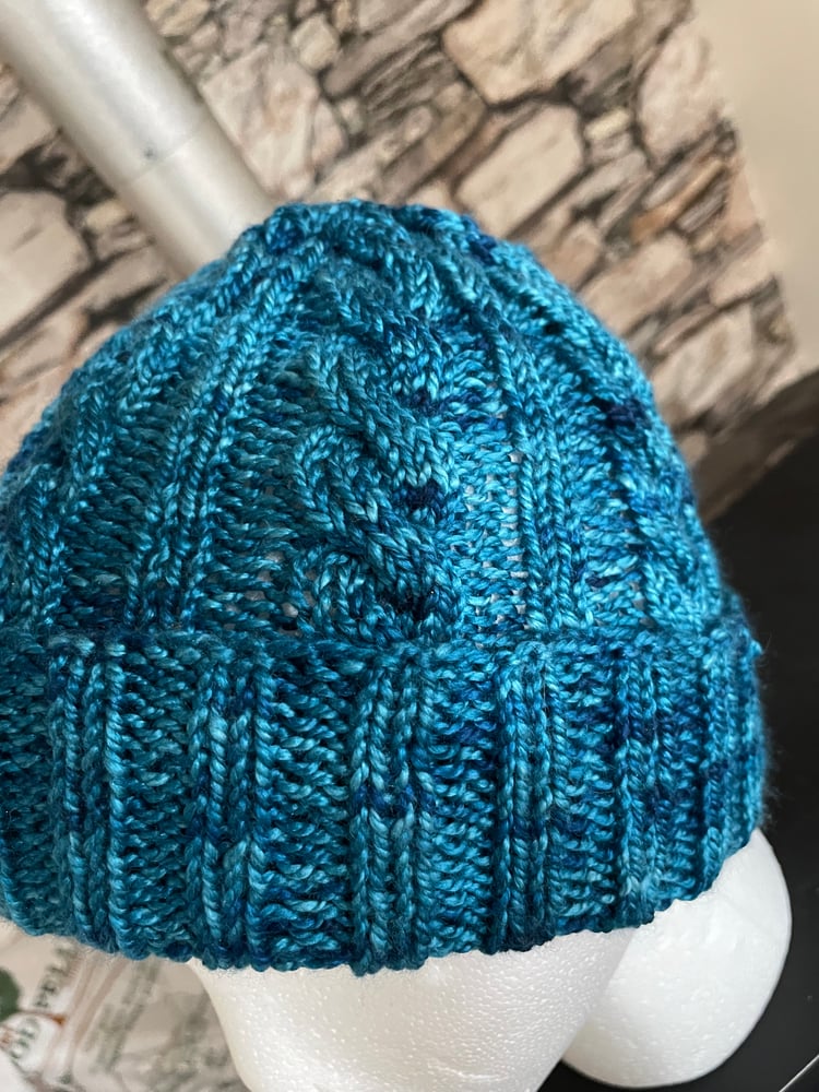 Image of Cable Hat  Tonal Teal.  (Item # 22107)