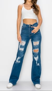 Image 1 of HIGH WAISTED STRETCHY WIDE LEG JEANS
