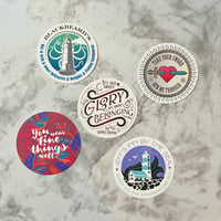 Pirate-inspired circular stickers