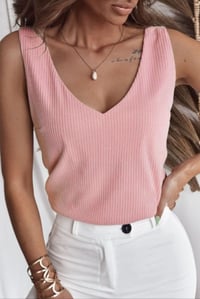 Image 1 of Light Pink V Neck Rib Textured Tank Top