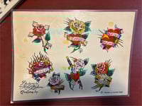 Image 4 of hand colored! Mike Malone ROSE Flash Hand colored by K. Everett of China Sea Tattoo -KE copy