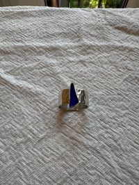 Image 4 of Silver hammered ring Blue seaglass size M/N