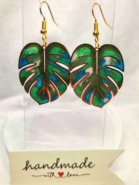 Image 2 of Handcrafted Resin Small Monstera Leaf Earrings 
