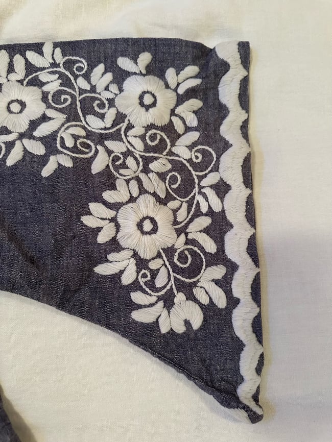1970s hand embroidered angel sleeve cotton denim tunic