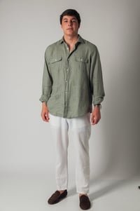 Image 4 of Camisa sahariana de lino verde