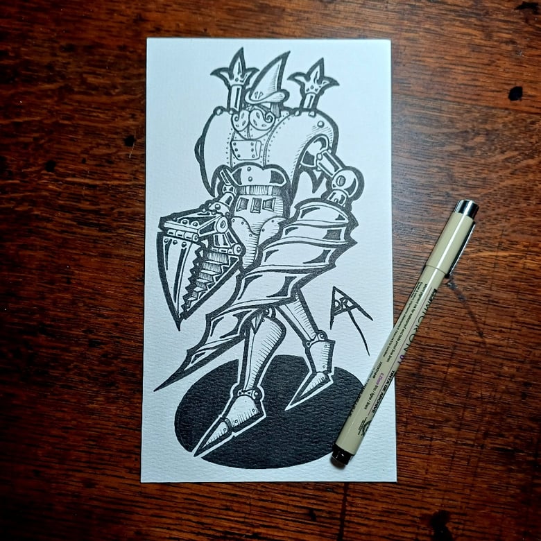 Image of Getter Two  Unique Original Mechtorian Ink Drawing