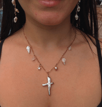 Image 1 of Baroque Pearl Cross Pink Charm Necklace