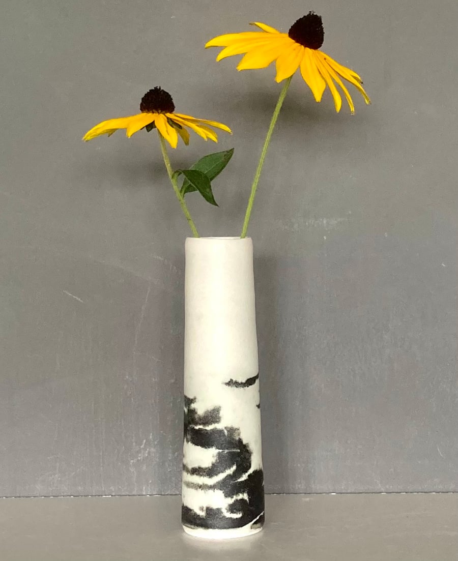 Image of Small Black & White Sgraffito Vase