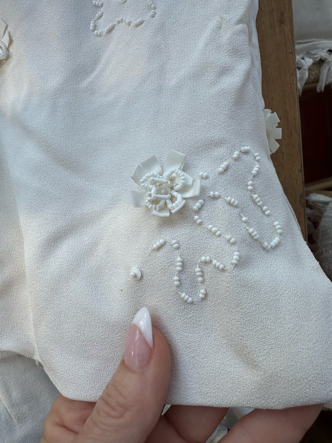 1960s hand beaded fine crepe wedding sheath dress 