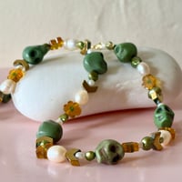 Image 2 of Green Skull and Flower One of a Kind Necklace