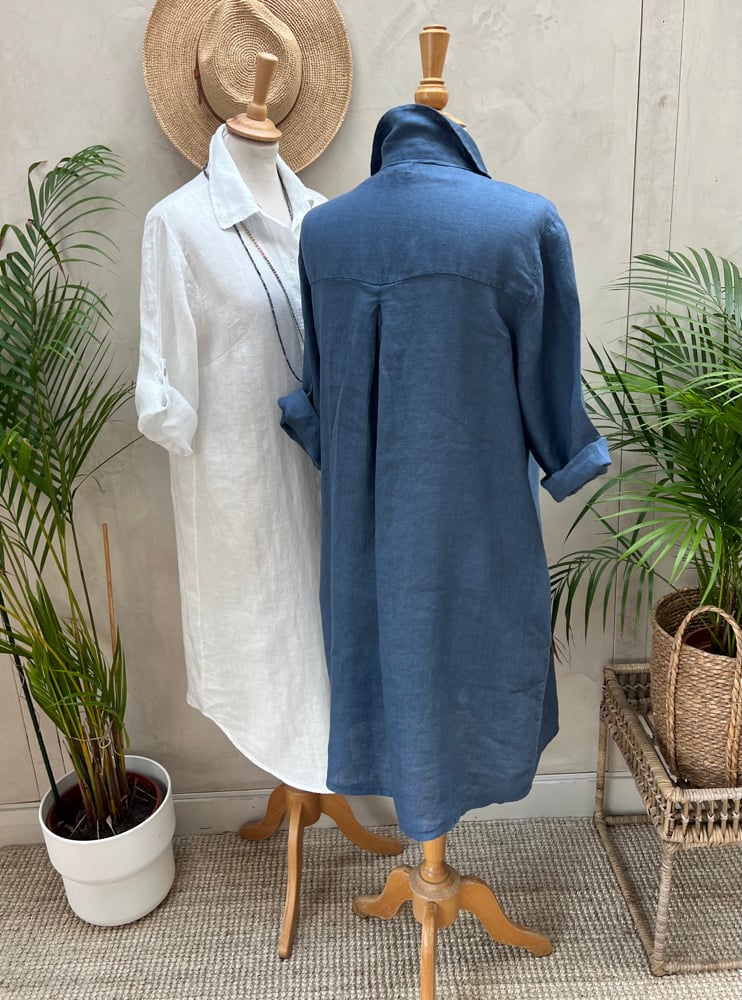 Image of Robe En Lin Daphné Bleu Orage