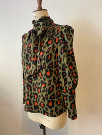 Image 2 of Leopard tie neck pull on blouse