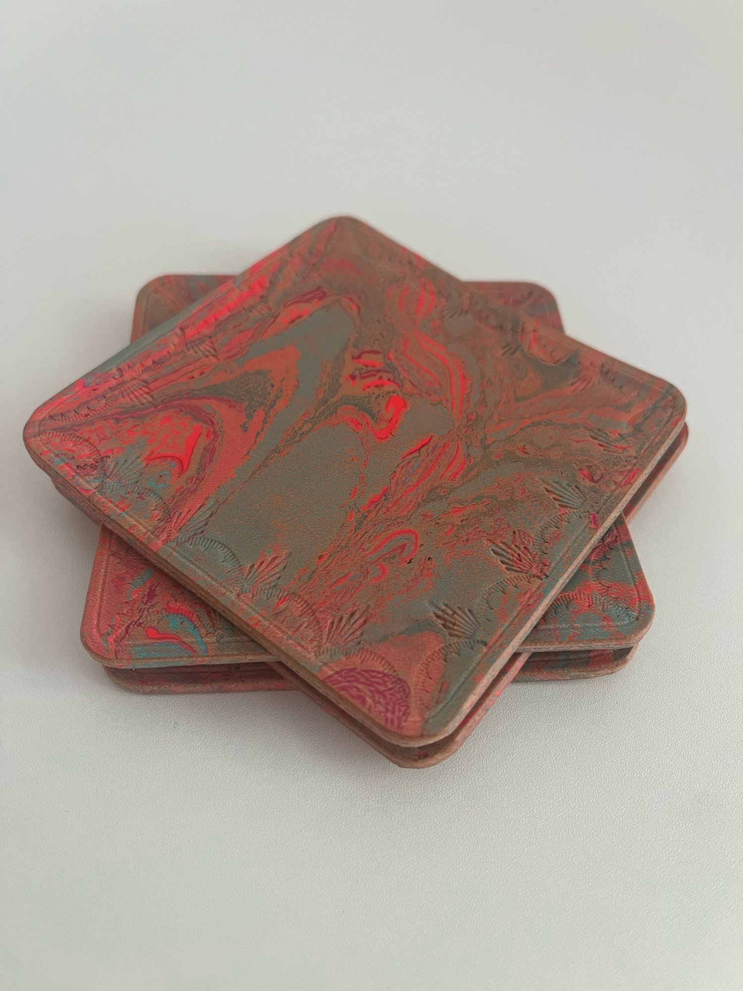 Image of Electric Red/Turquoise Marbled Coasters