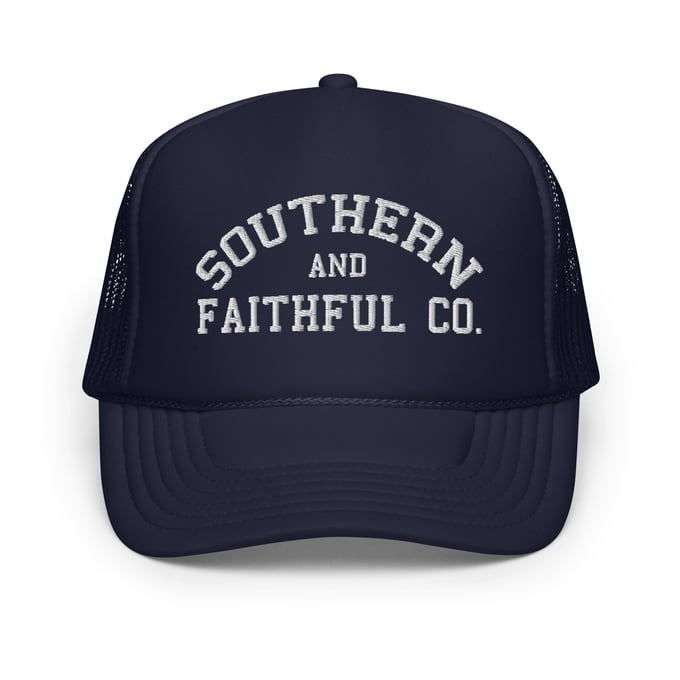 Image of Southern and Faithful Trucker- Navy and White