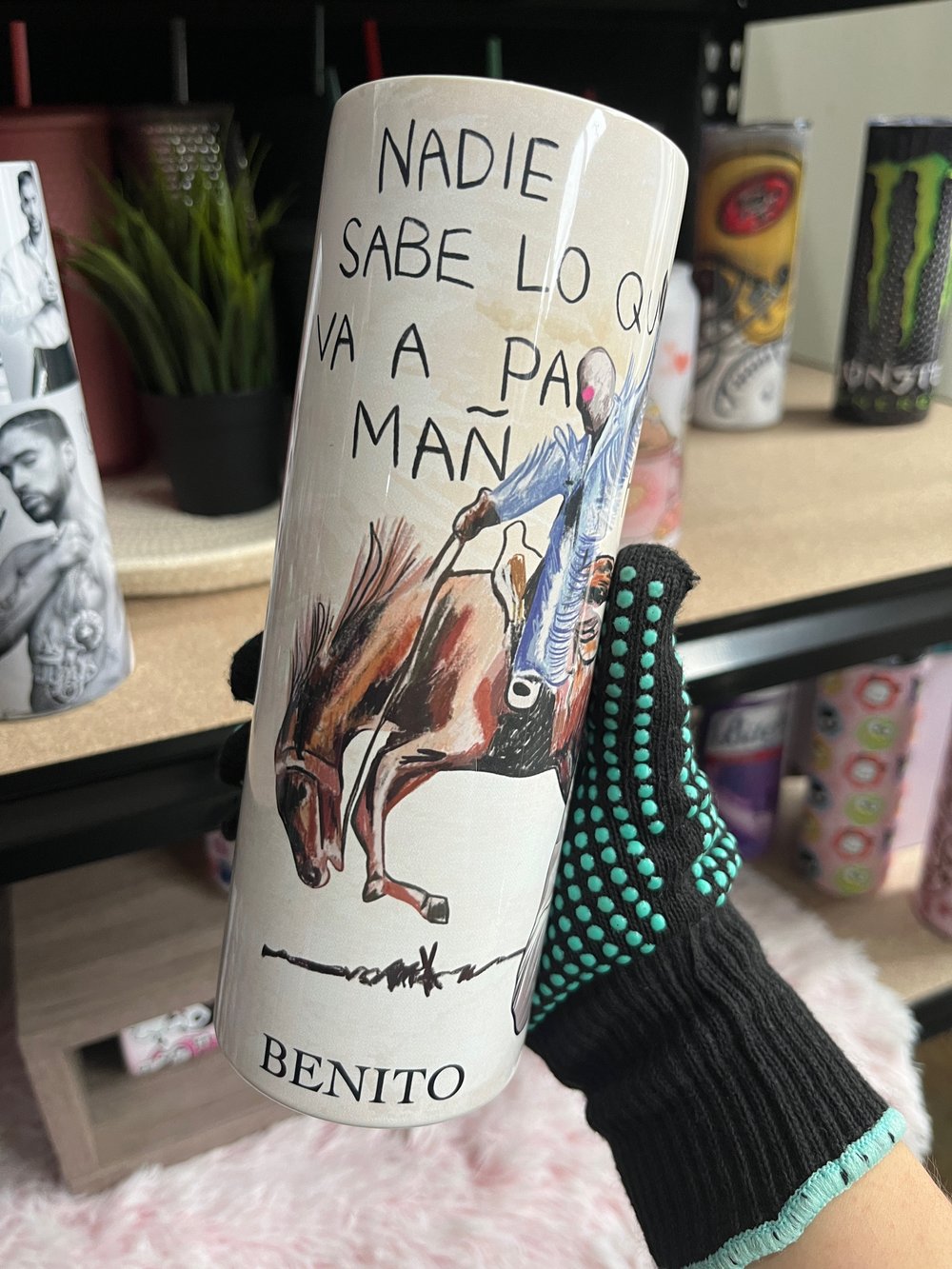 Image of BAD BUNNY NADIE SABE 20oz SUBLIMATED STAINLESS STEEL TUMBLER