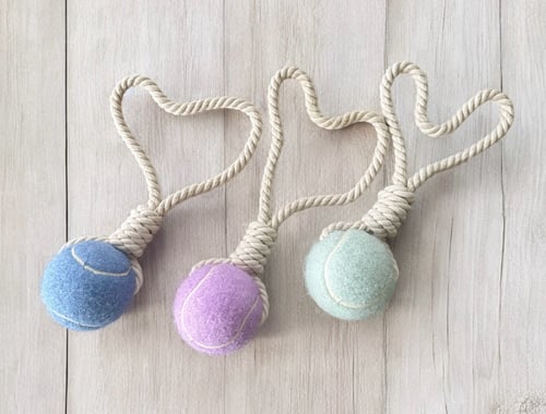 Image of Personalized Hazel Knotted Tennis Ball Chew Toy Rope Tug-Of-War Interactive Toy 