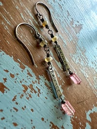 Image 10 of Balance charm earrings with opals and pink tourmaline