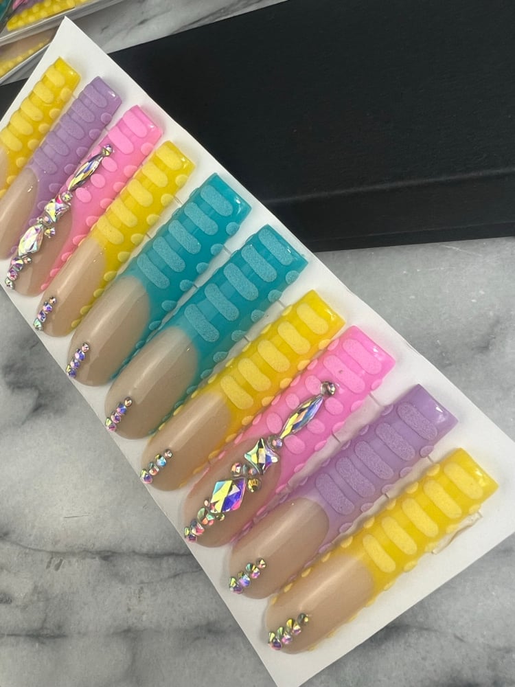 Image of Pick a Pastel colorful 20 piece or 10 piece hard gel press on nail set