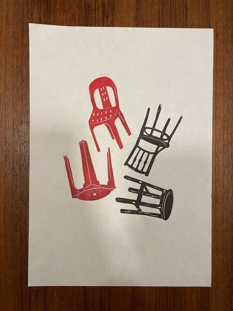 Kopitiam Chairs (Handmade relief print)