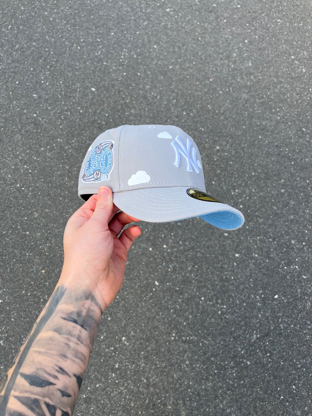 Image of SKY BLUE BRIM PARTLY STORMY  NEW YORK YANKEES CUSTOM FITTED CAP