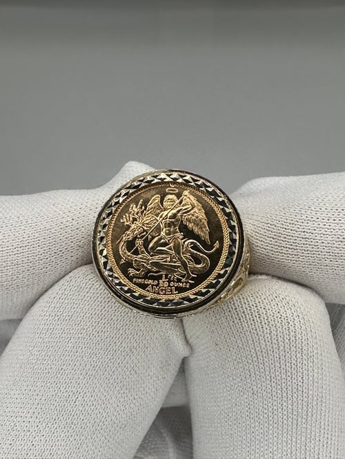 Image of 1991 22k Isle of Man St.Michael Archangel Coin with 9K Ring Mount 