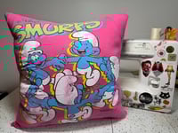 Image 1 of Upcycled “Smurfs” t-shirt and jean toss pillow