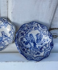 Image 2 of Garden bird in tree blue and white trinket dish 