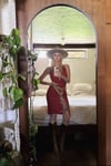 70s tompe-l'œil beaded silk plunge dress