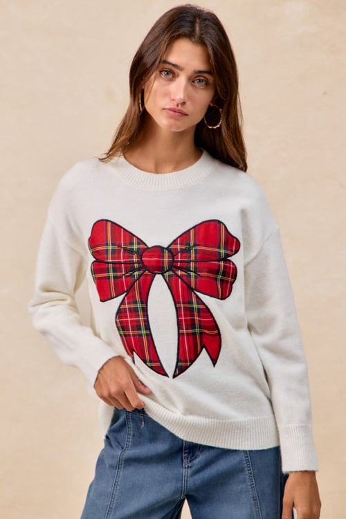 Image of Plaid Bow Holiday Sweater