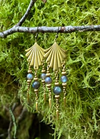 Image 1 of Labradorite and Brass Triple Drop Earrings 