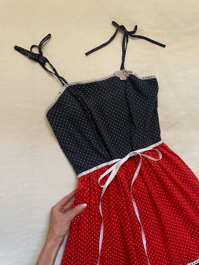70s swiss dot shoulder tie voile sundress 