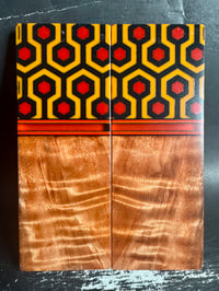 Image 2 of @Kaoticartworks Resin & Orange Curly Cottonwood Segmented Knife Scales