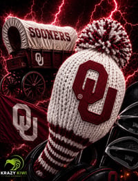 Image 1 of Oklahoma Sooners custom Golf Club Cover hand knit logo College football fan  gift