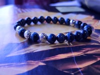 Image 5 of Black Blue Tiger Eye /Sterling Silver Bracelet/ Men  Stretch Bracelet
