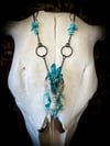 Teal Quartz Embellished Mink Skull - Necklace