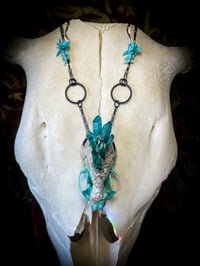 Image 1 of Teal Quartz Embellished Mink Skull - Necklace
