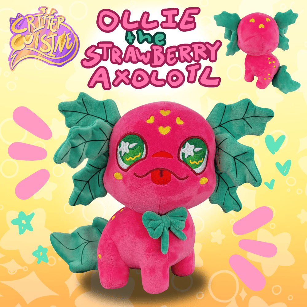 Image of Ollie the Strawberry Axolotl 6 Inch Plushie - IN STOCK
