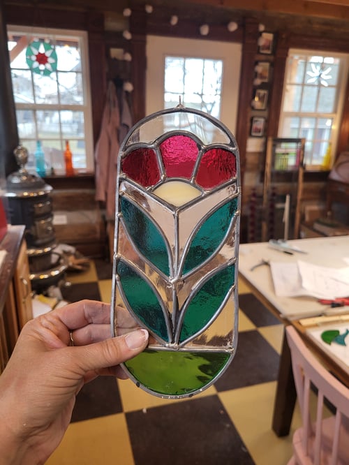 Image of Cottage Flower mini panel- stained glass