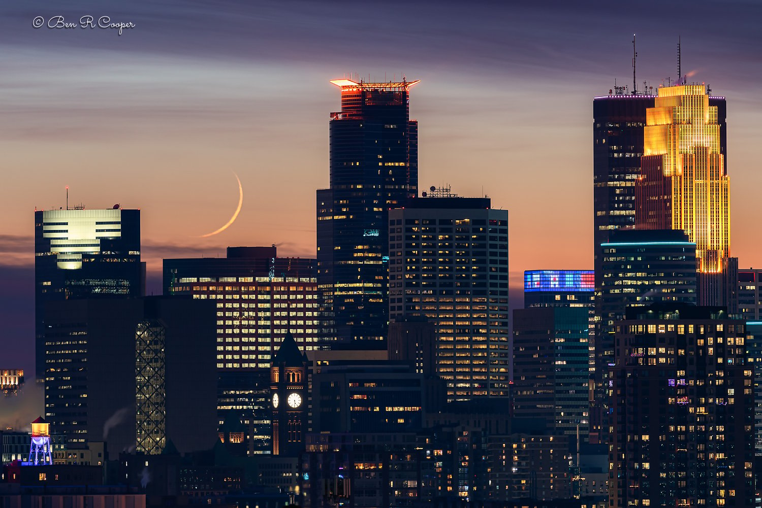 Minneapolis Skyline With Crescent Moon 