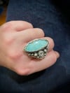 Number 8 Turquoise Ring with Sterling Roses And Pearls. Size 9