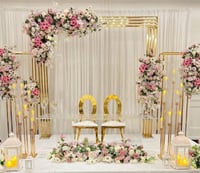 Image 2 of Gold Stainless Steel flower backdrop stand.   For rent only 