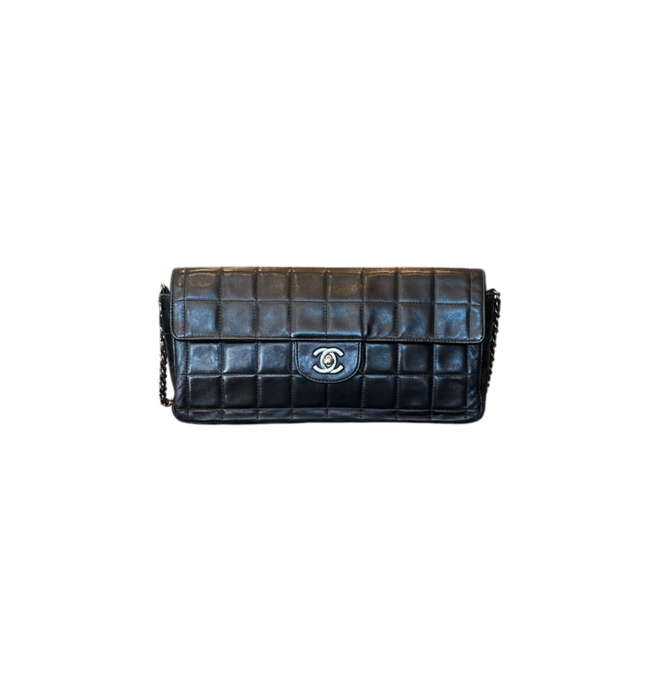 Image of Chanel Quilted Leather East West Chocolate Bar Handbag 1033-6