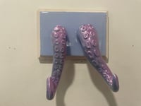 Image 1 of Pink/blue color shifting double tentacles on lilac and white base jewelry holder 