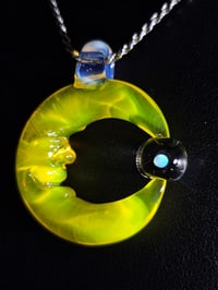 Image 2 of yellow opal cresent moon pendant with a spinning opal Sphere 🌙