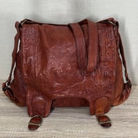 Image 1 of HANDBAG unisex genuine brown reddish leather crossbody messenger bag